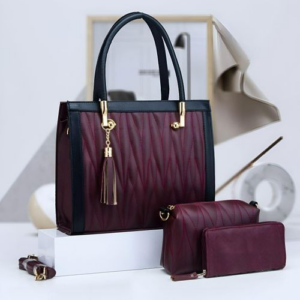 Sac Fourre-Tout Femme 3-en-1 Matelassé Tassel - Bordeaux & Noir
