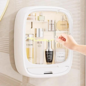 Boîte de rangement murale pour maquillage – Grande capacité, sans perçage, étanche et anti-poussière