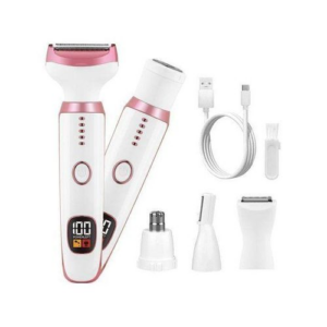 Ensemble de rasoir électrique rechargeable 4-en-1 pour femme - Tondeuse portable 500 mAh pour usage humide et sec, sans douleur, pour le visage, le nez, les jambes et les aisselles