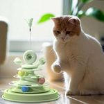 Jouet interactif pour chat à 4 niveaux – Tour rotative avec balles et plume