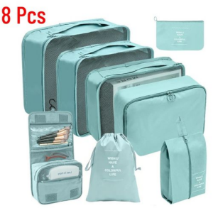 8 pièces ensemble noire organisateur de voyage sacs de rangement valise emballage Cubes ensemble étuis Portable bagages vêtements chaussure bien rangé pochette pliante