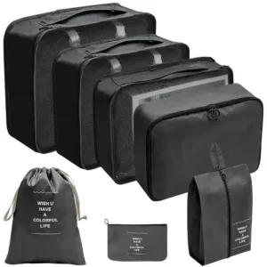 8 pièces ensemble noire organisateur de voyage sacs de rangement valise emballage Cubes ensemble étuis Portable bagages vêtements chaussure bien rangé pochette pliante