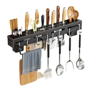 Support de Couteaux Mural en Cadre en Acier Inoxydable Support de Rangement Sans Clou pour Cuisine Porte-Couteaux avec Crochet Support de Rangement pour Armoire de Cuisine